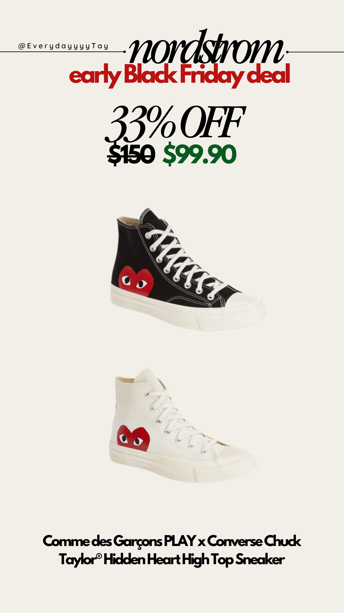 🚨Nordstrom early black Friday deal: Comme des Garçons PLAY x Converse Chuck Taylor® Hidden Heart High Top Sneaker

Limited sizes available!

#blackfriday #chucktaylor 

#LTKSaleAlert #LTKShoeCrush #LTKCyberWeek