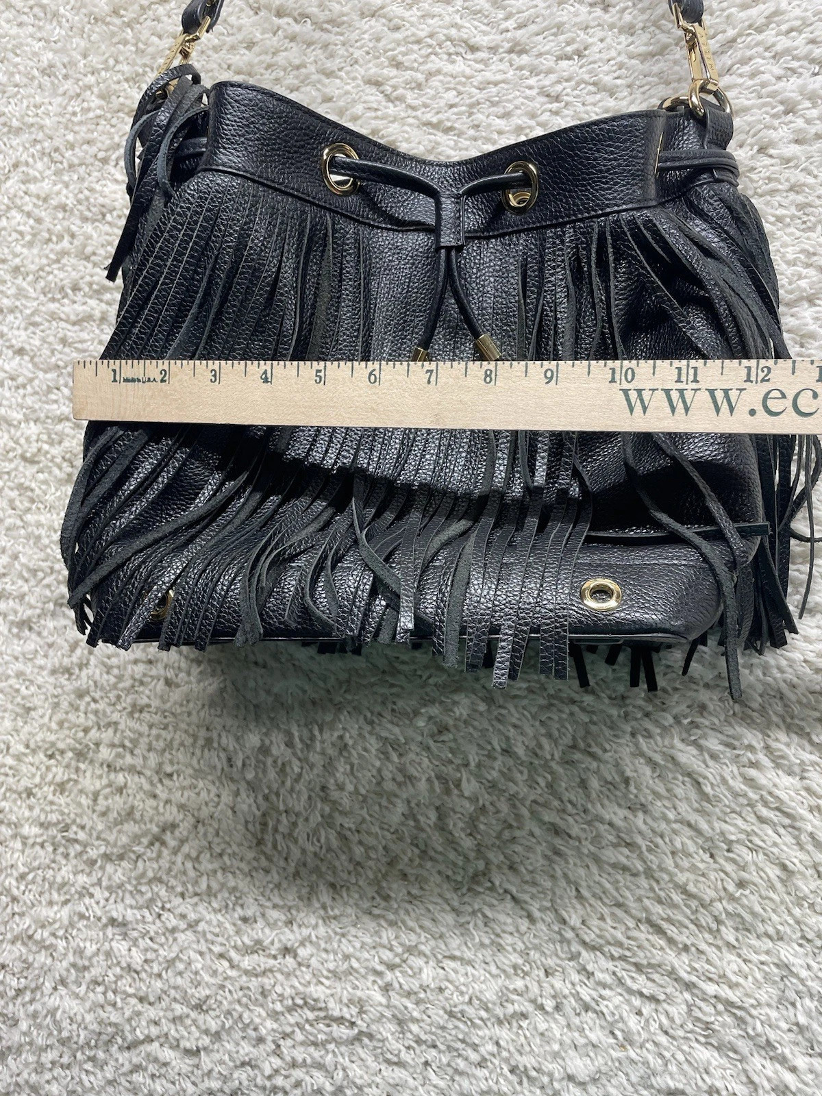 Milly Black Leather Fringe Drawstring Bucket Bag Purse Excellent Condition | eBay | eBay US