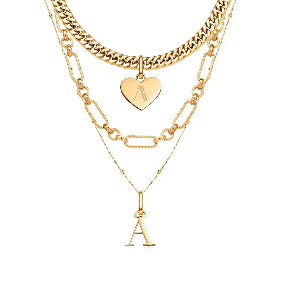 Heart & Letter Multi Chain Layered Set (Gold) | Abbott Lyon