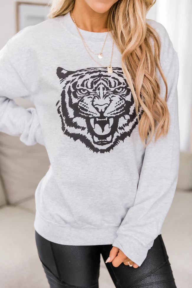 Black Tiger Graphic Ash Sweatshirt | Pink Lily