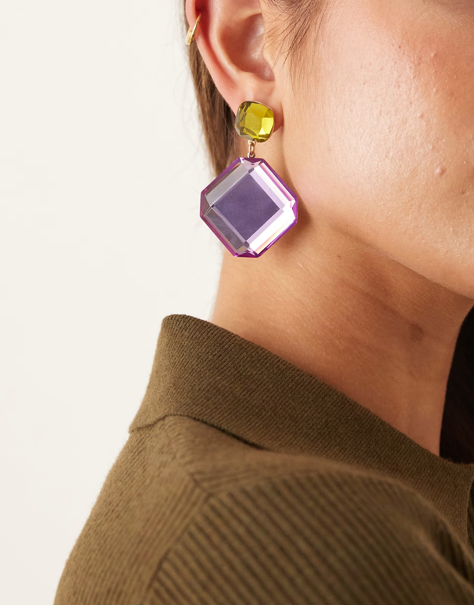 Mango jeweled statement drop earings in purple | ASOS (Global)