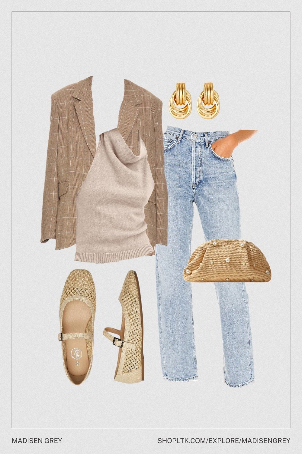 Stylish spring or fall outfit with woven and gold details and a trendy clutch purse 

#LTKootd #LTKSaleAlert