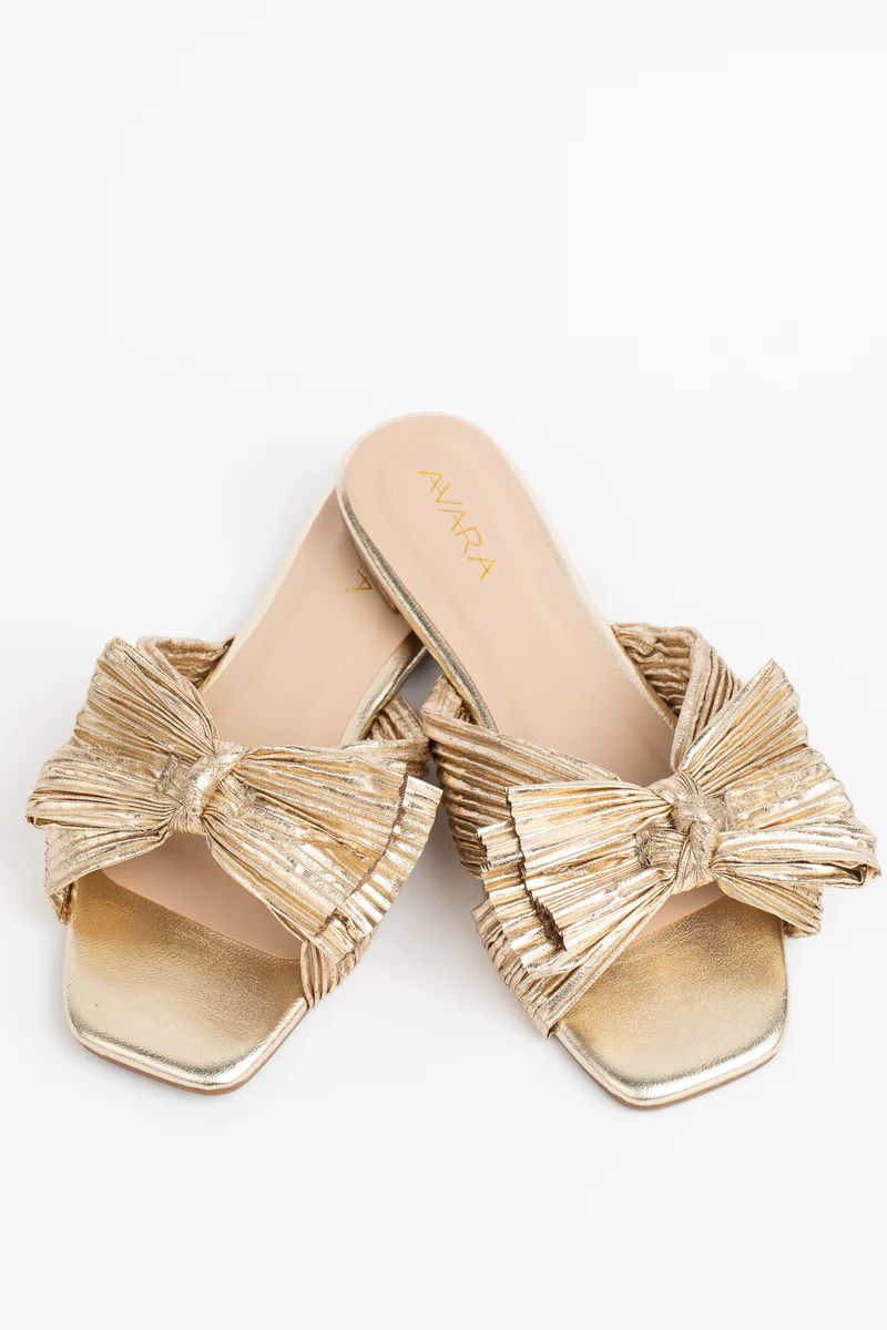 Ariel Sandal - Gold Bow Slip On Sandals | Avara
