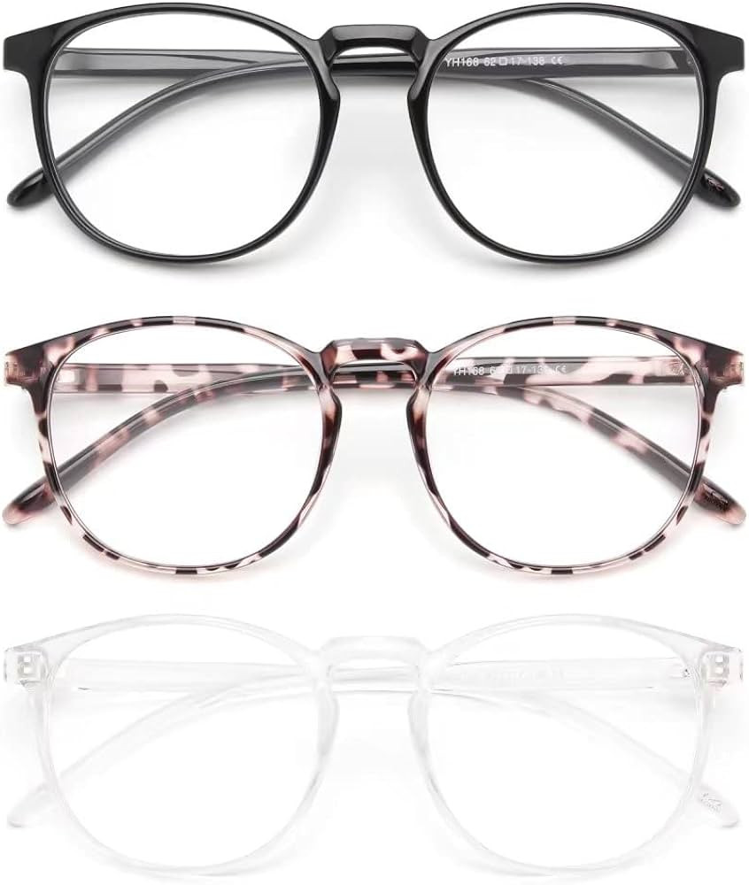 IBOANN 3 Pack Blue Light Blocking Glasses Women/Men, Round Fashion Retro Frame, Vintage Fake Eyeg... | Amazon (US)