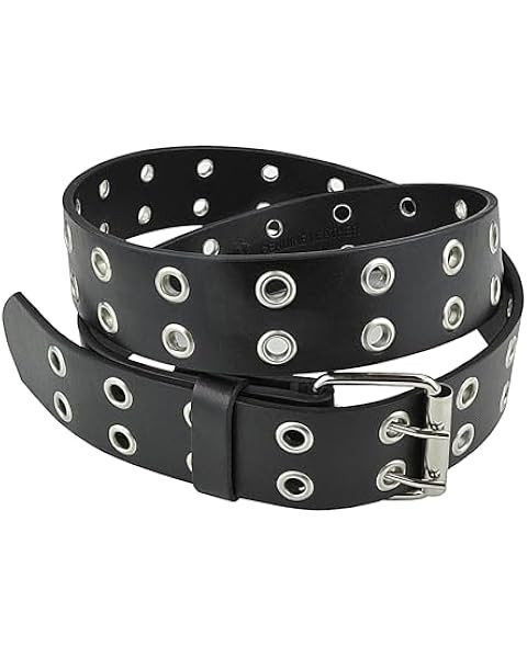 Grommet Leather Belts for Women, Black Belt Women Men with Double Studded Holes | Amazon (US)