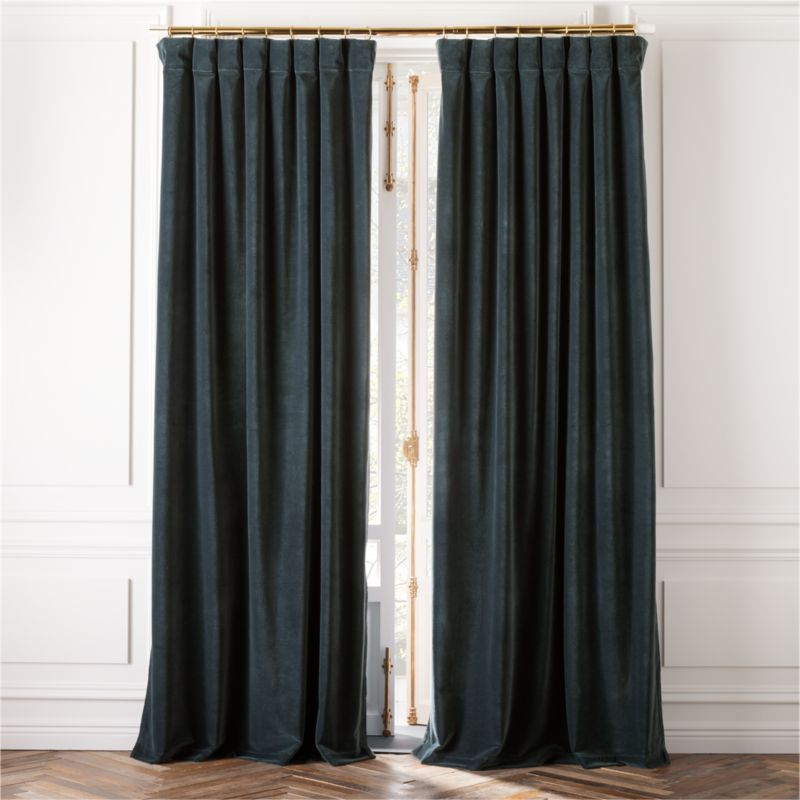 Dark Teal Organic Cotton Velvet Window Curtain Panel 48"x120'' + Reviews | CB2 | CB2