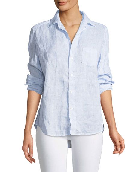 Eileen Button-Down Long-Sleeve Striped Linen Shirt | Neiman Marcus