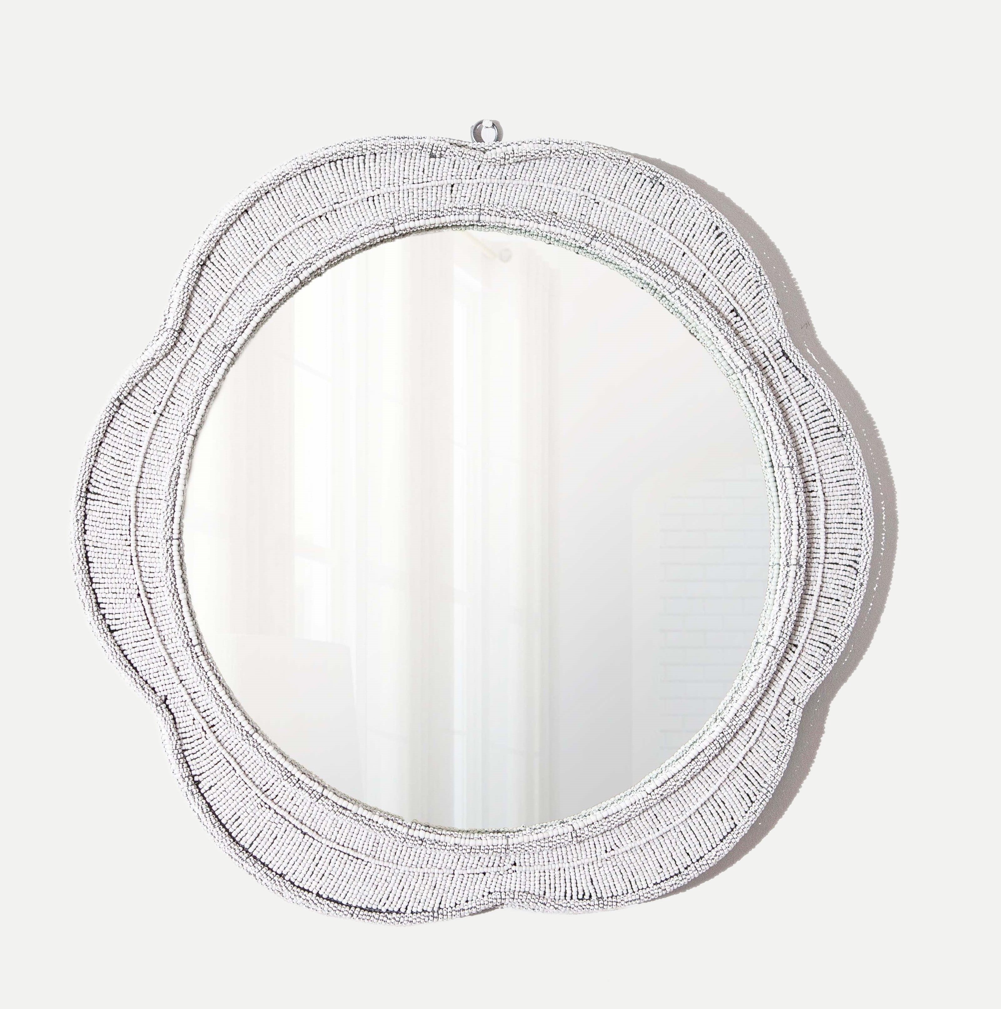 Naka White Beaded Mirror | 54kibo