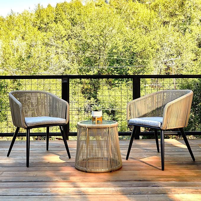 EAST OAK Patio Furniture Set 3-Piece, Outdoor Conversation Set Handwoven Rattan Wicker Chairs wit... | Amazon (US)