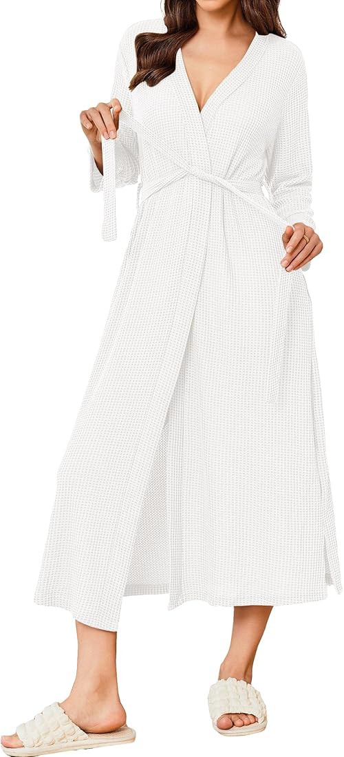 Ekouaer Women's Robe Long Waffle Knit Bathrobe Lightweight Soft Kimono Robes Loungewear S-XXL | Amazon (US)