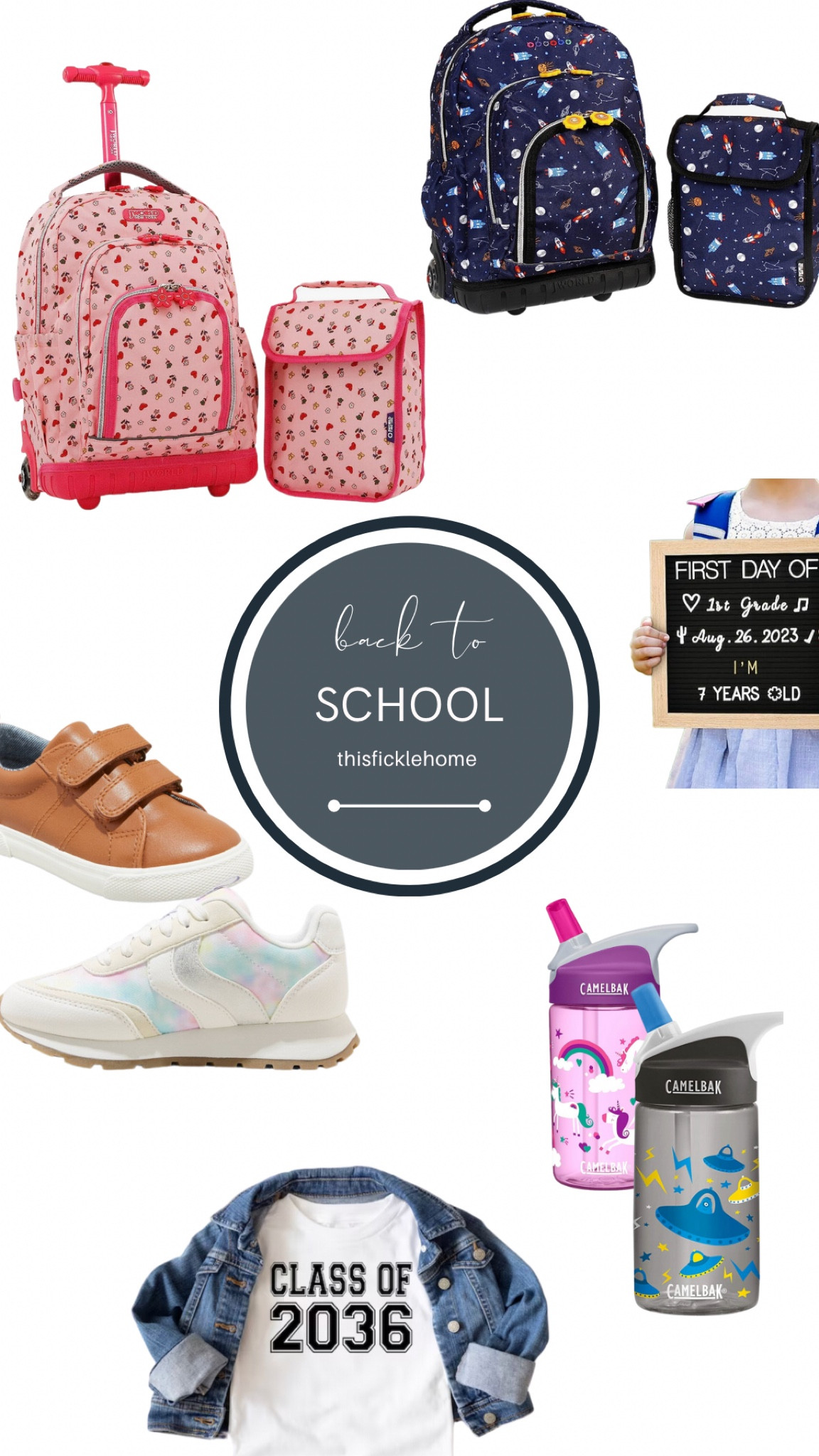 Back to school gear, roller backpacks, kids sneakers, camelbak water bottles for kids, felt letter board for milestones, class of 2036 tshirt.

#LTKBacktoSchool #LTKkids