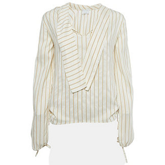 Pre-Owned Marni Women's Cream Stripe Silk Neck Tie-Up Detail Blouse - Macy's | Macy's