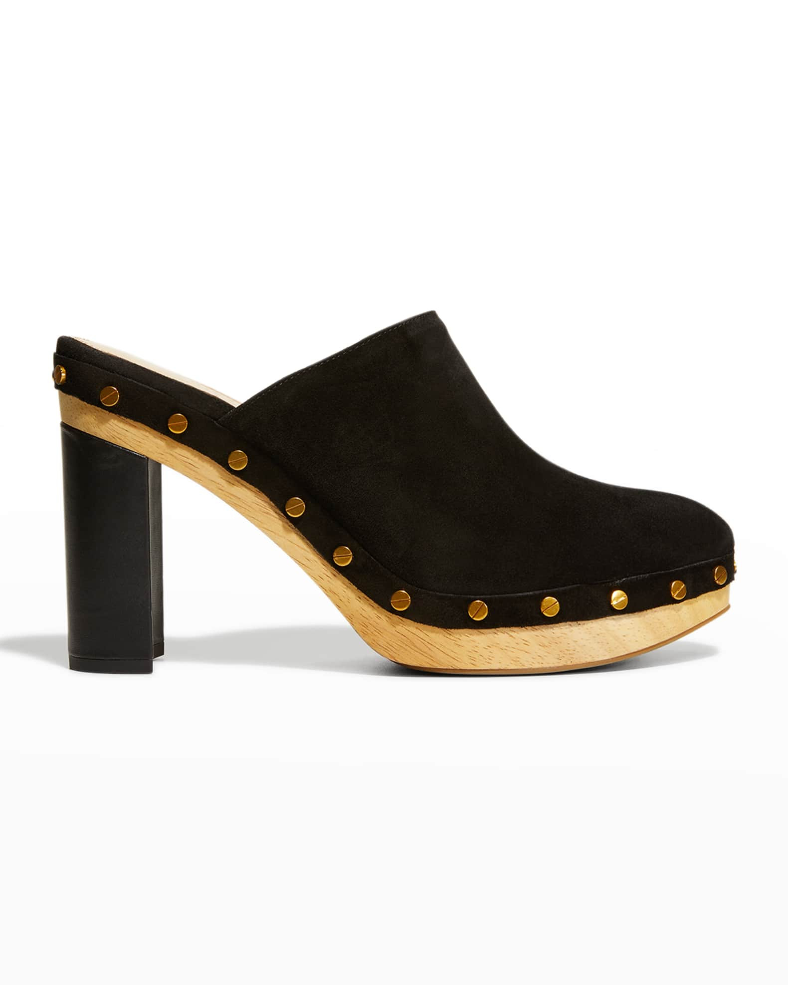 Veronica Beard Grita Suede Stud Clog Mules | Neiman Marcus