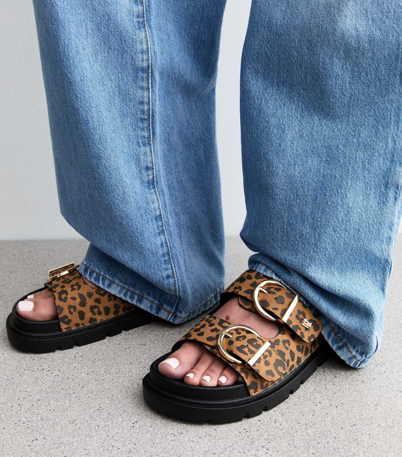 Wide Fit Stone Faux Leather Leopard Print Buckle Strap Sandals
						
						Add to Saved Items
		... | New Look (UK)