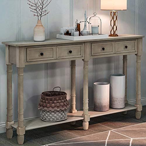 Retro Console Table Sofa Table for Entryway with Drawers and Shelf Living Room Table (Grey Wash) | Amazon (US)