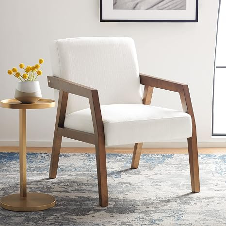 SAFAVIEH Home Collection Olyvar White/Brown Accent Arm Chair ACH4000A | Amazon (US)