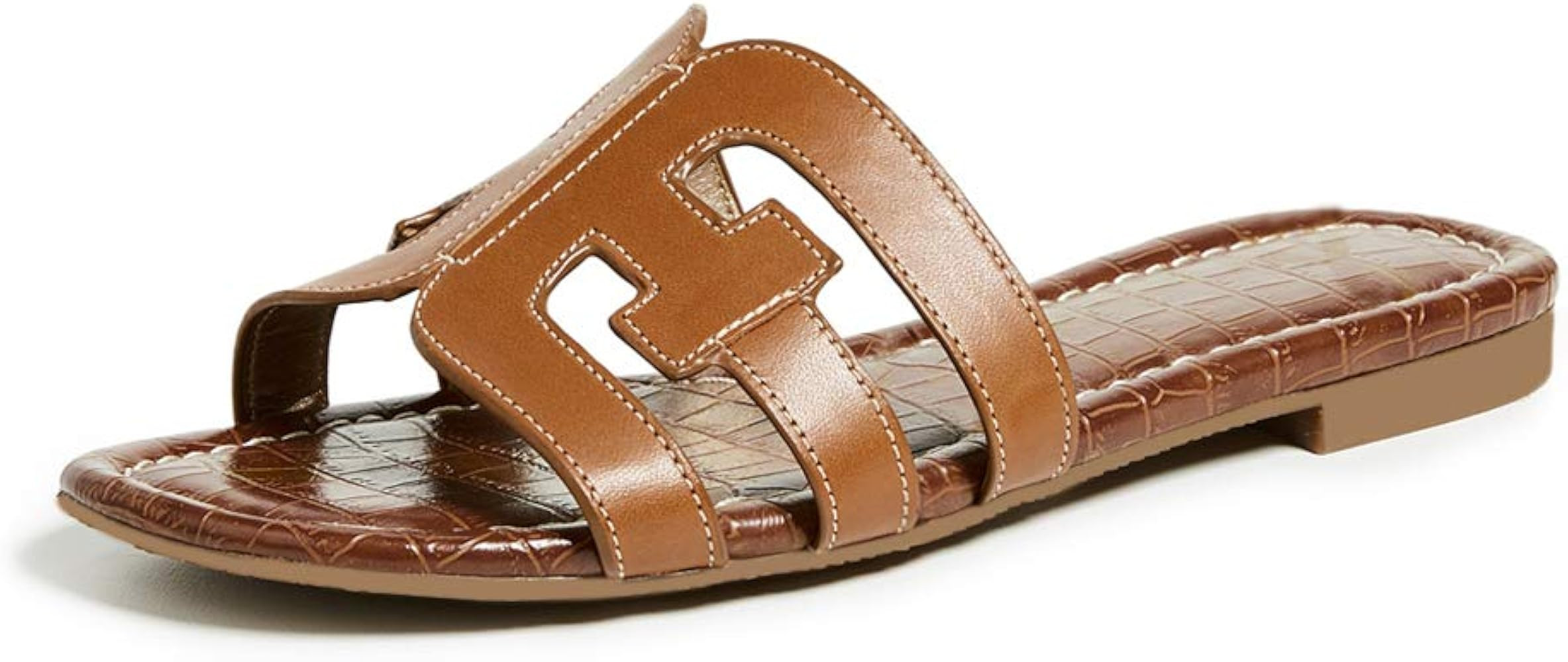 Softome Women's Flat Slide Sandals Cutout Leather Open Toe Slip on Sandals for Summer | Amazon (US)