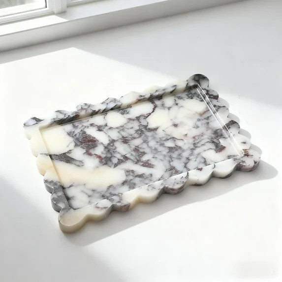 Real Natural Calacatta Viola Scalloped Marble Tray (11.8" x 7.87") - Luxury Decorative Organizing... | Walmart (US)