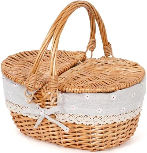 Happypicnic 12" Picnic Basket - Small Wicker Basket with Foldable Handle Lid & Removable Liner | ... | Amazon (US)