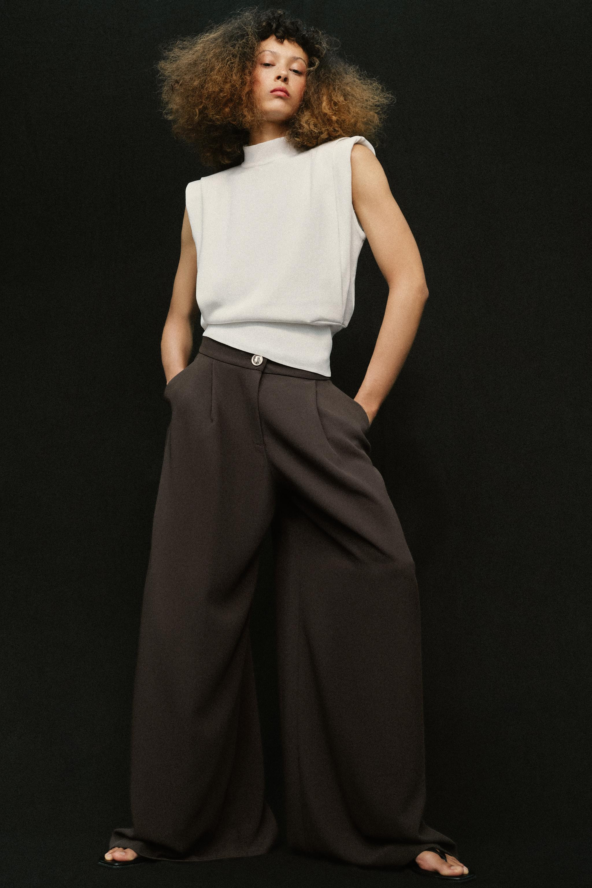 GOLD BUTTON PALAZZO PANTS | Zara US