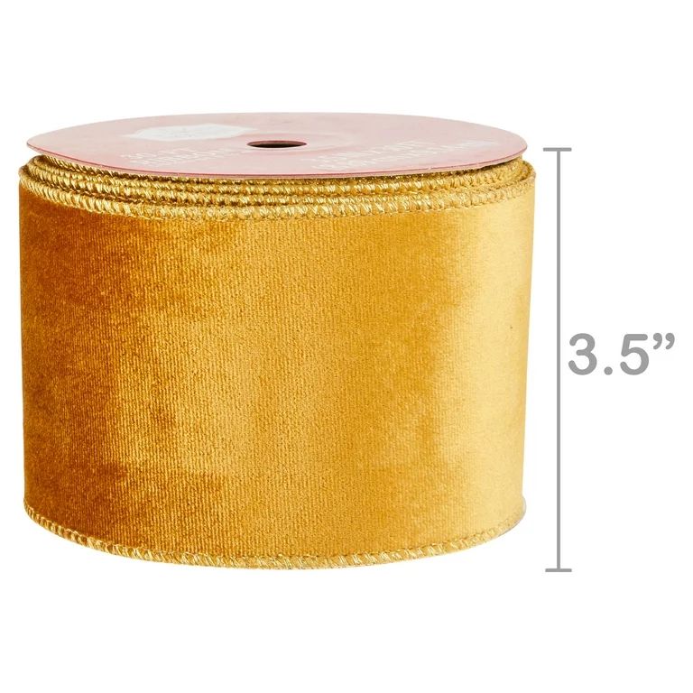 Gold Velvet Christmas Ribbon, 3.5" x 30', by Holiday Time, Made In India | Walmart (US)