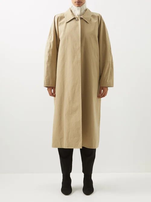 Toteme - Layered-collar Cotton-blend Gabardine Coat - Womens - Beige | Matches (US)