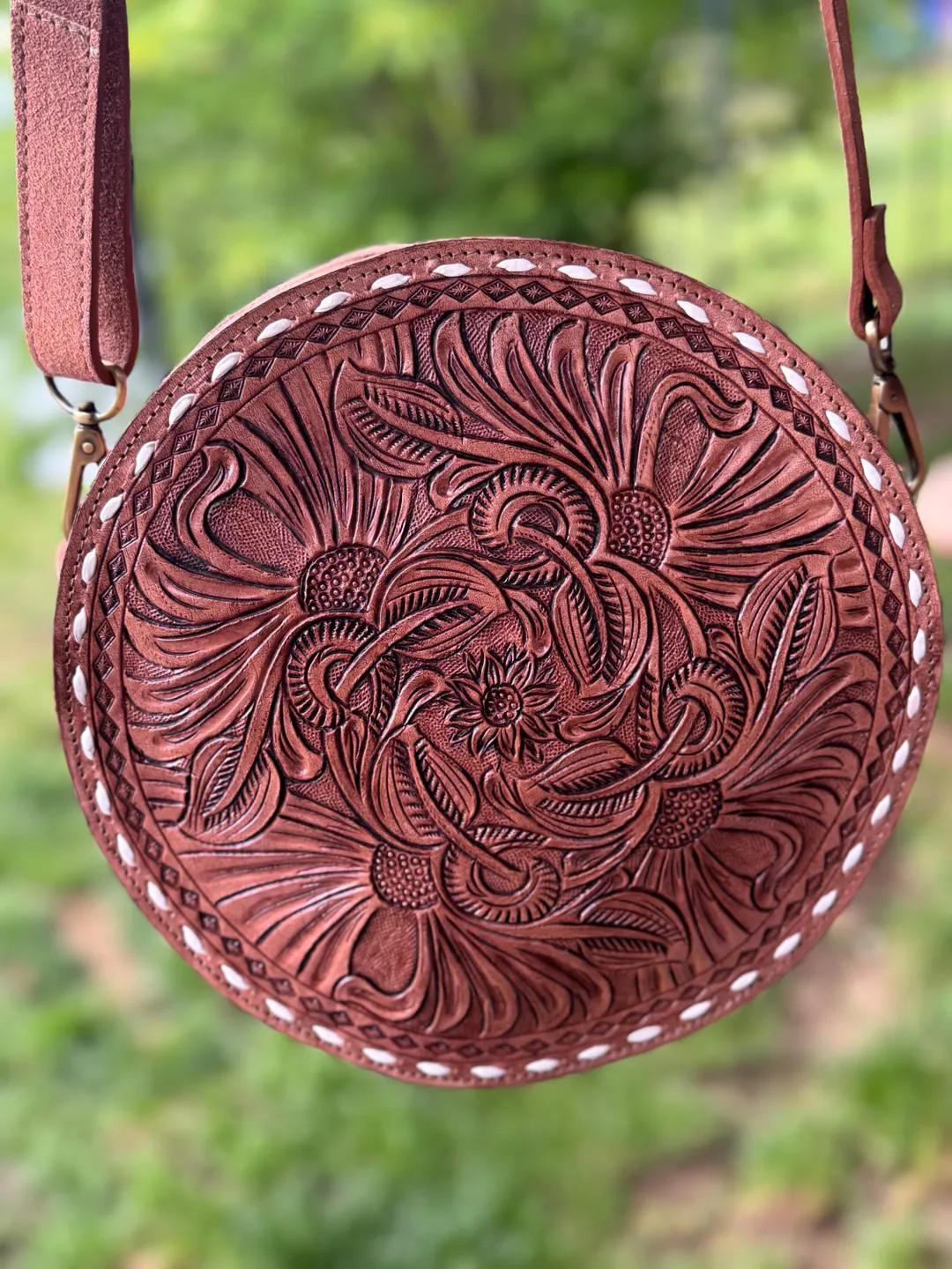 Canteen Style Tooled Cowhide Bag - Etsy | Etsy (US)