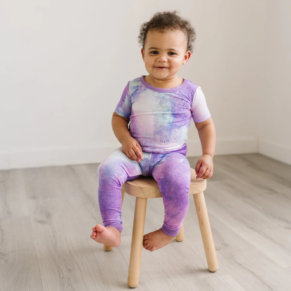 Purple Watercolor Two-Piece Short Sleeve Bamboo Viscose Pajama Set | Little Sleepies
