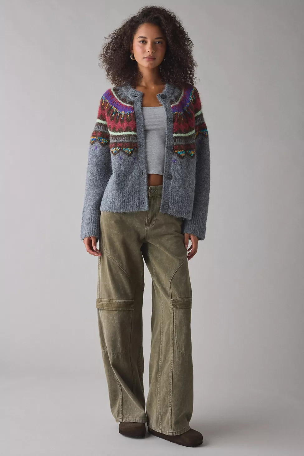 BDG Becca Fairisle Brushed Knit Oversized Cardigan | Urban Outfitters (US and RoW)