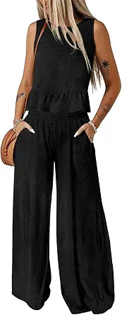 Dokotoo Pants Sets Women 2 Piece Outfits Sleeveless Round Neck Tank Tops Matching Sets for Women ... | Amazon (US)