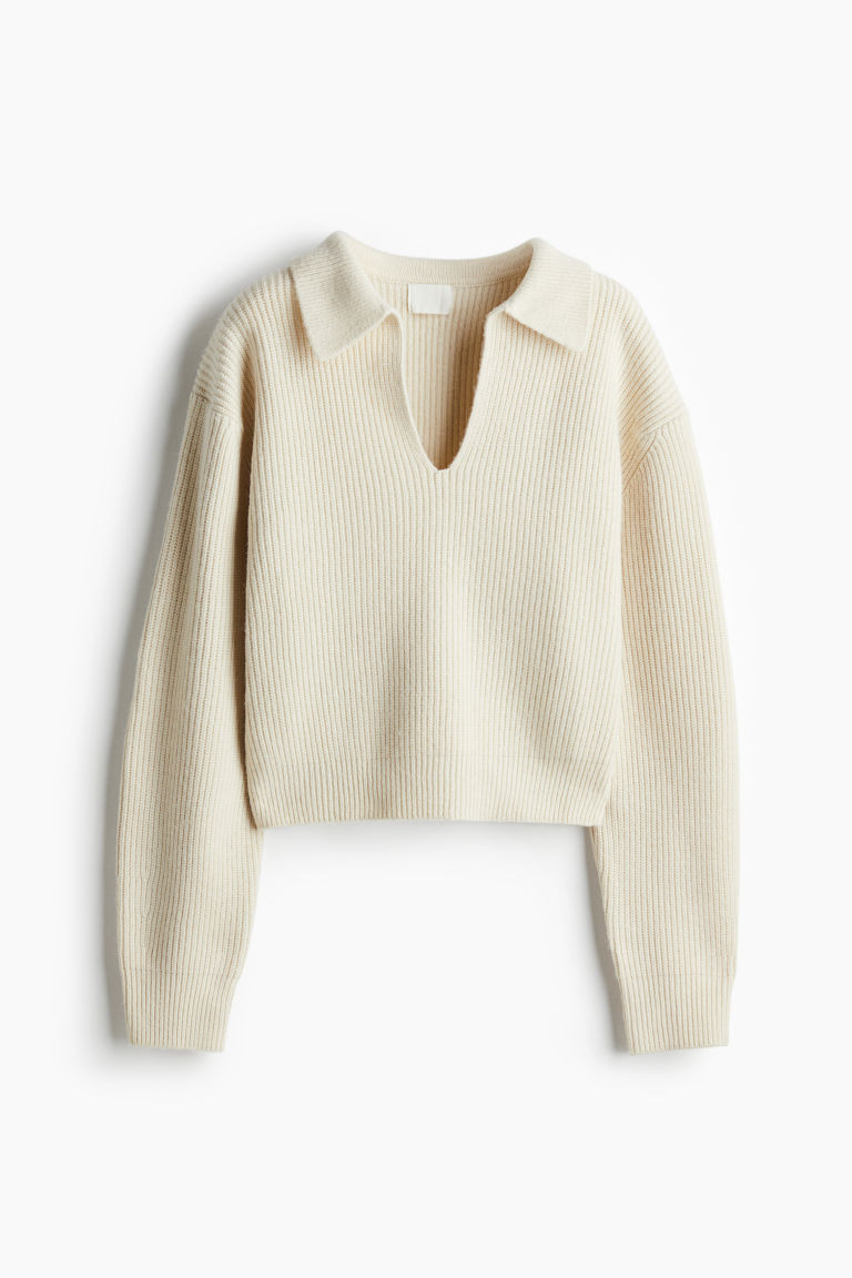 H & M - Rib-knit collared jumper - White | H&M (UK, MY, IN, SG, PH, TW, HK)