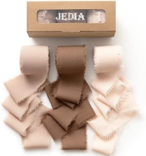 JEDIA Chiffon Ribbon, 3 Rolls Brown Handmade Fringe Chiffon Silk Ribbons, 1.5" x 7Yd Ribbon Set f... | Amazon (US)