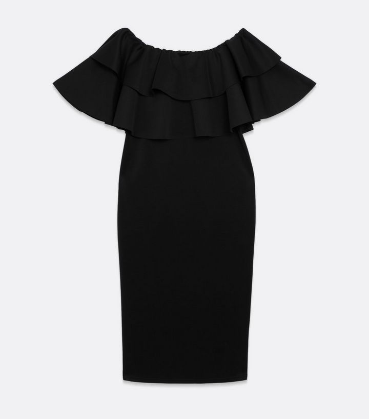 Maternity Black Scuba Ruffle Bardot Midi Dress
						
						Add to Saved Items
						Remove from ... | New Look (UK)