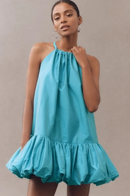 BHLDN Phoebe High-Neck Ruffle-Hem Swing Mini Dress | Anthropologie (US)