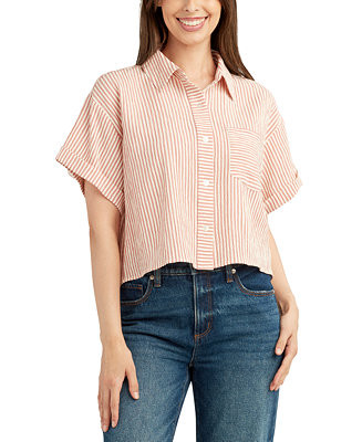 Juniors' Striped Cropped Oversized Top | Macy's