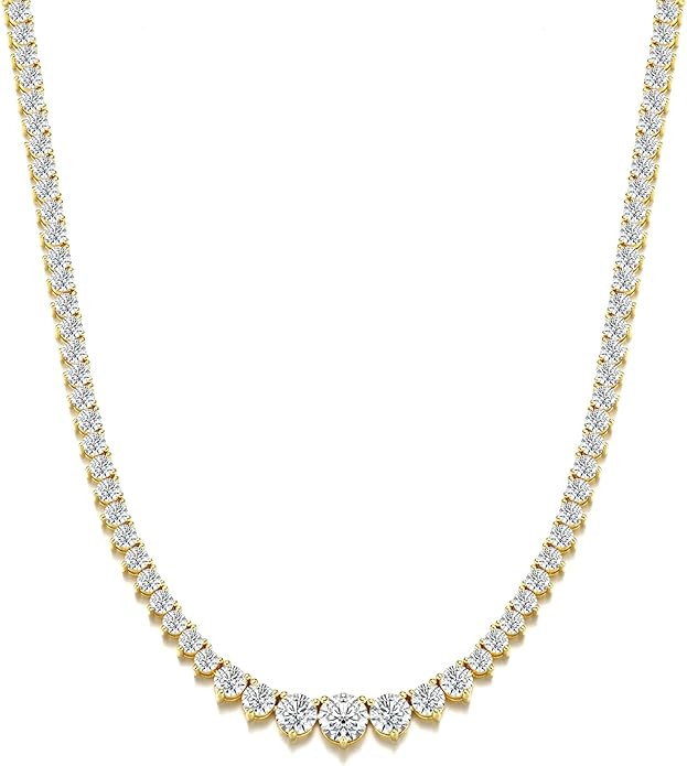 BREN 3 Prong Graduated Tennis Necklaces for Women Men, 18K White/Yellow Gold Plated 16/18 inches ... | Amazon (US)