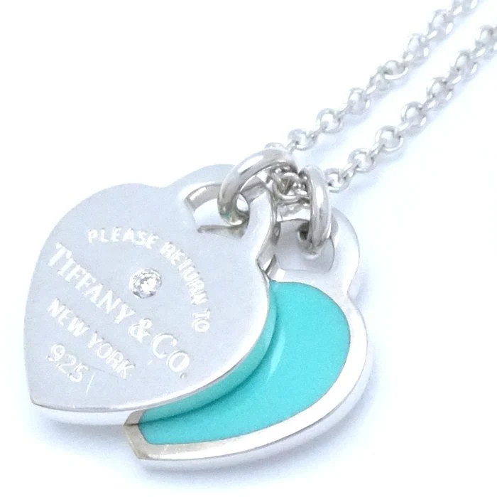 Tiffany & Co Silver 925 Diamond Double Heart Necklace | Shop Simon