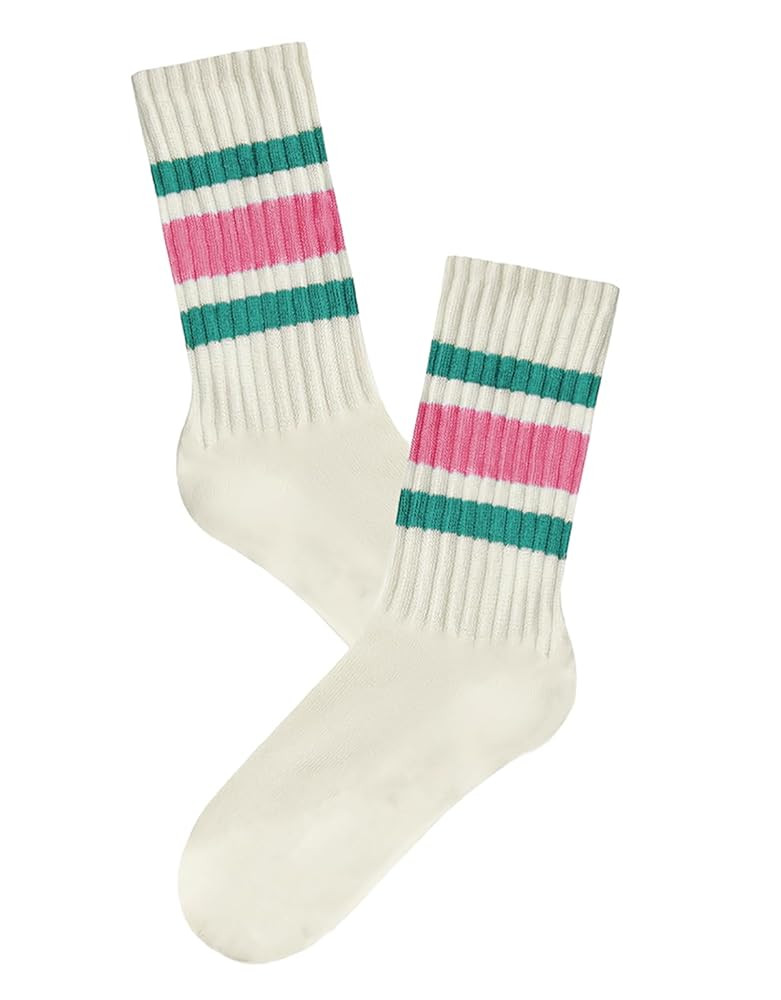 Women Striped Retro Novelty Socks Slouch Socks Athletic Calf Tube Cotton Socks | Amazon (US)