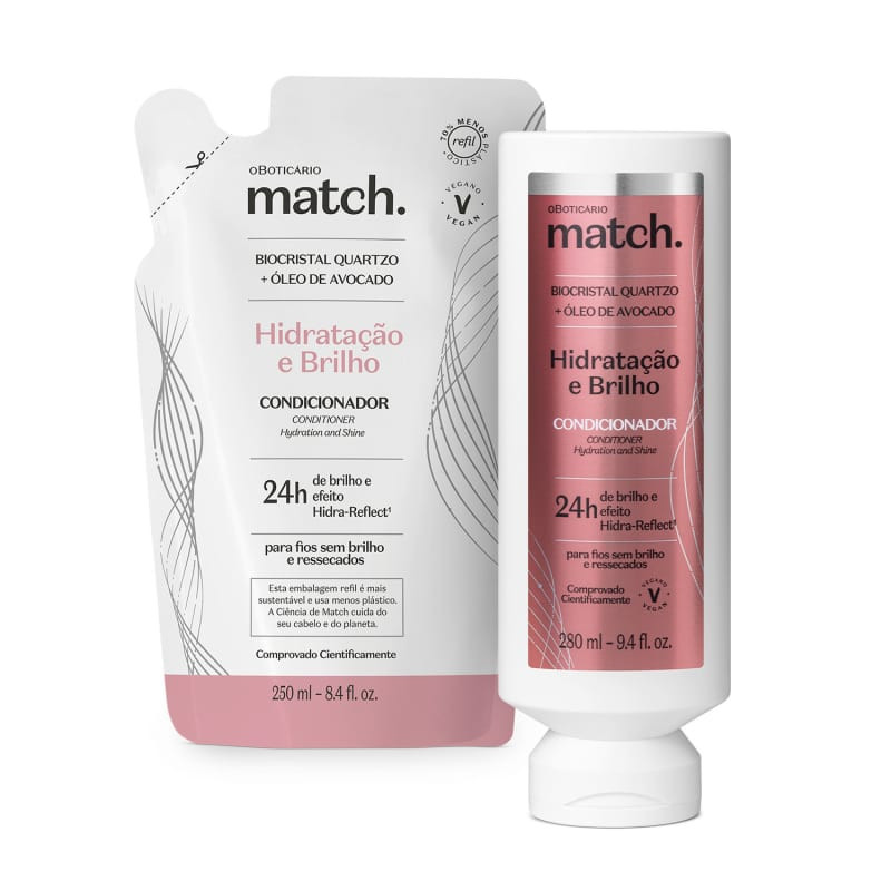 Combo Match Hidratação e Brilho: Condicionador 280ml + Refil 250ml | oBoticario (BR)