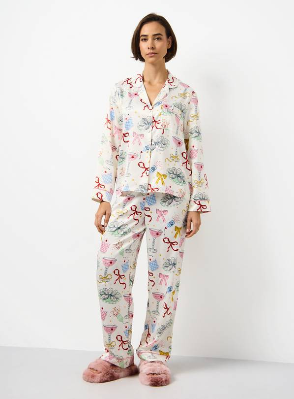 Christmas Party Printed Satin Traditional Pyjamas & Eye Mask 8 | Tu Clothing
