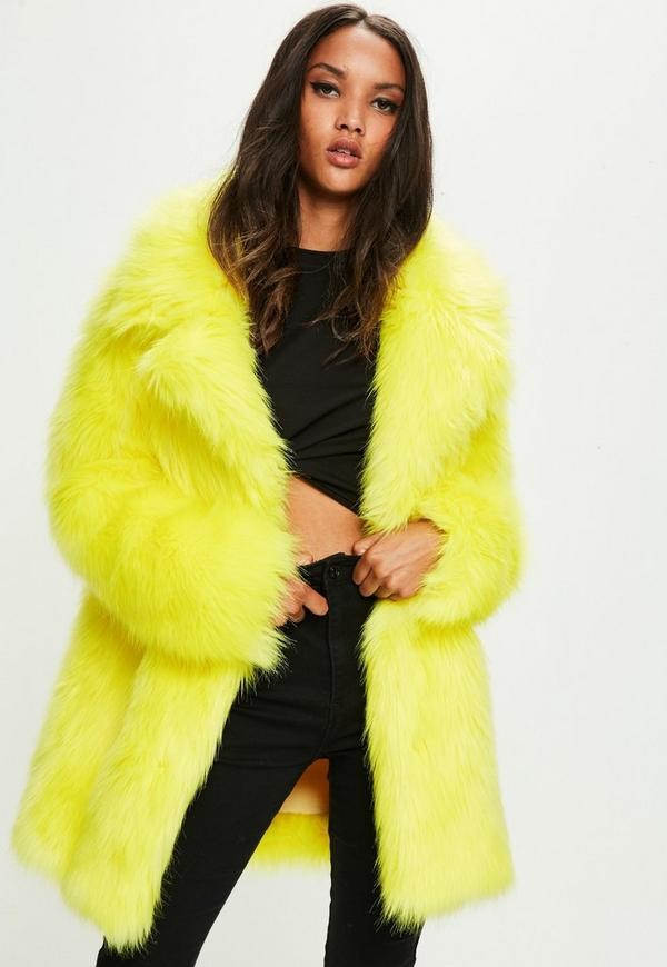 Yellow Faux Fur Coat With Collar | Missguided (US & CA)