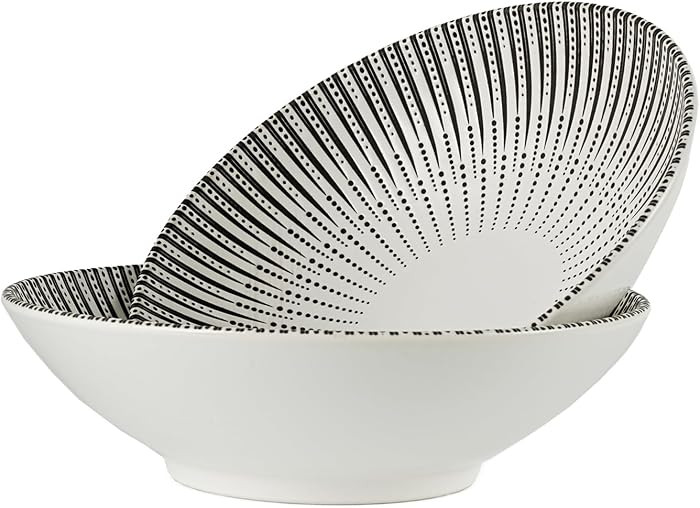 8 Inch Ceramic Bowl Set of 2, Classic Black and White Pasta Bowl,Salad Bowls,Fruit bowl with Embo... | Amazon (US)