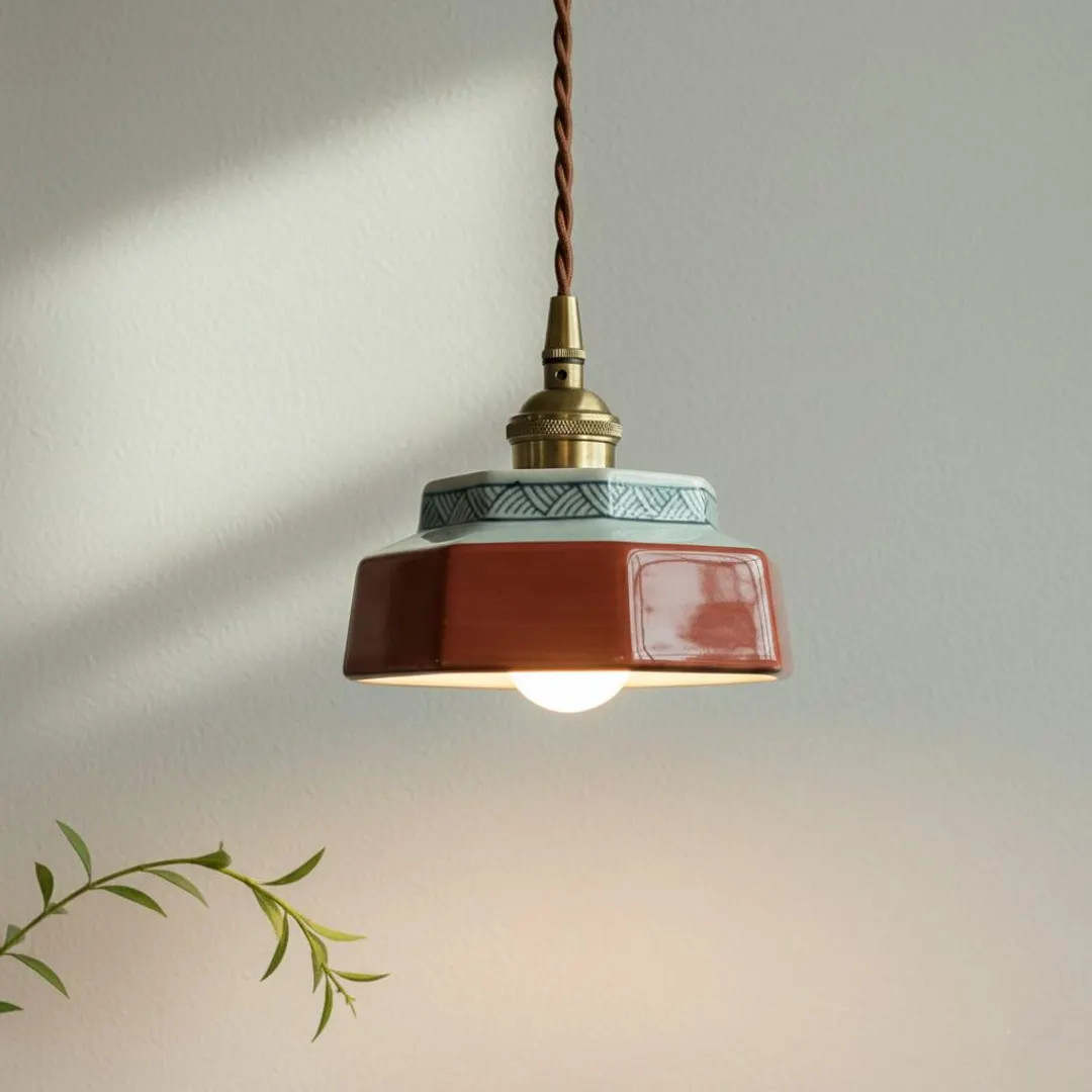Hand-painted Terracotta Pendant Light, Japandi Style, Copper Socket (LED Bulb Included) - Etsy | Etsy (US)