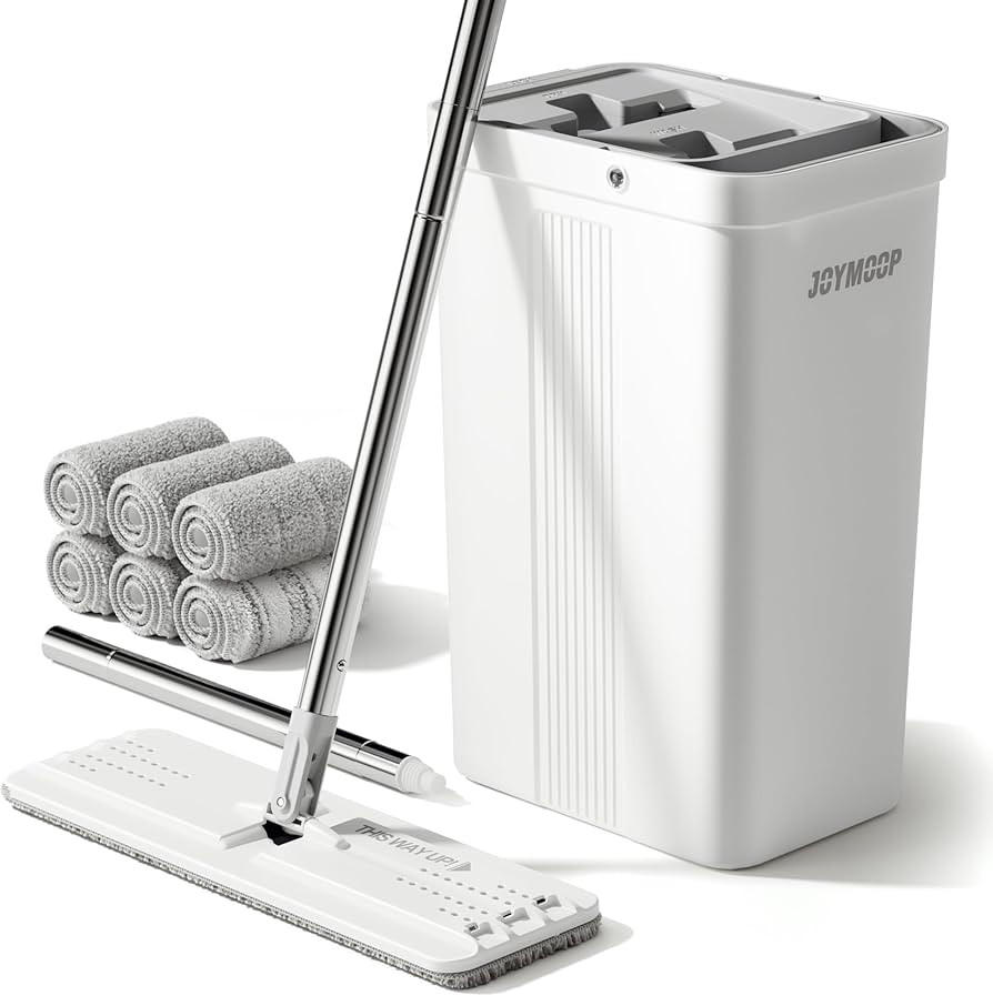 JOYMOOP Mop and Bucket with Wringer Set for Home, White Flat Squeeze Mop Bucket Set for Floor Cle... | Amazon (US)