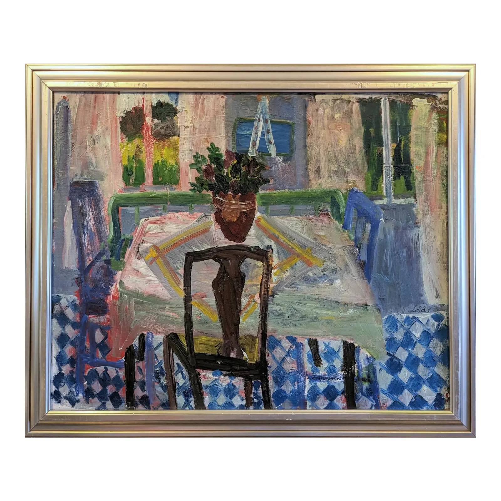 Mid-Century Modern Swedish "The Kitchen Table" Vintage Oil Painting, Framed | Chairish