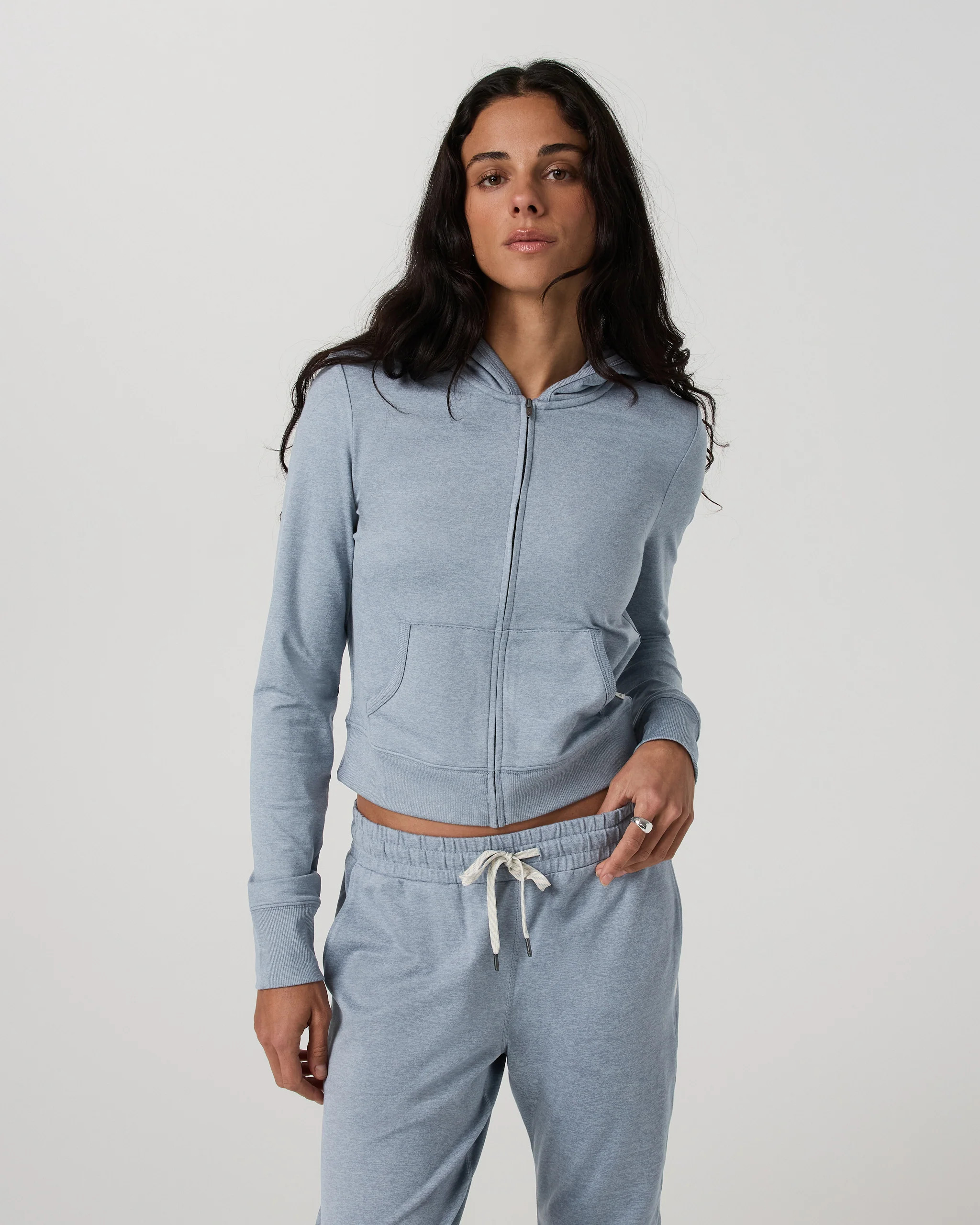Women's Halo Mini Full Zip Hoodie – Coastal Fog Heather – Vuori | Vuori Clothing (US & Canada)
