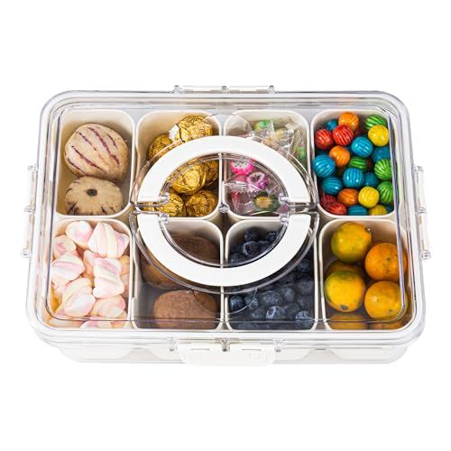 Amzcku Divided Serving Tray with Lid and Handle - Snackle Box Charcuterie Container for Portable ... | Amazon (US)