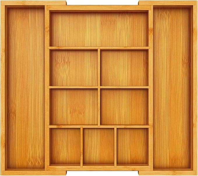 Pipishell Bamboo Expandable Drawer Organizer, Adjustable Silverware Organizer with Removable Divi... | Amazon (US)