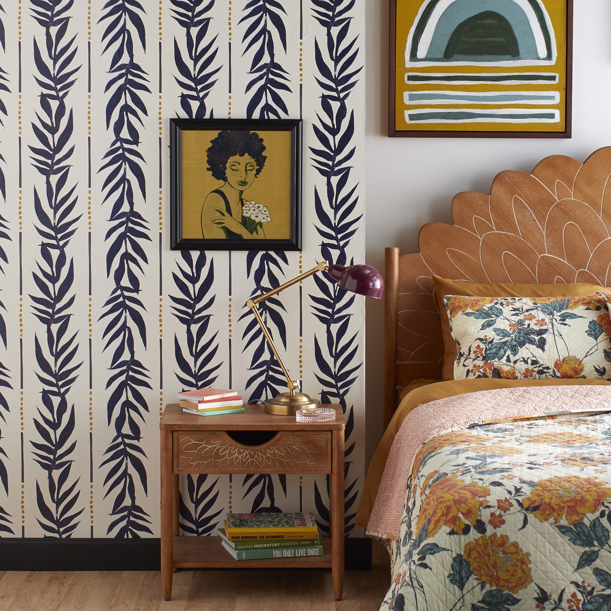 Navy Vintage Palm Peel and Stick Wallpaper by Drew Barrymore Flower Home | Walmart (US)