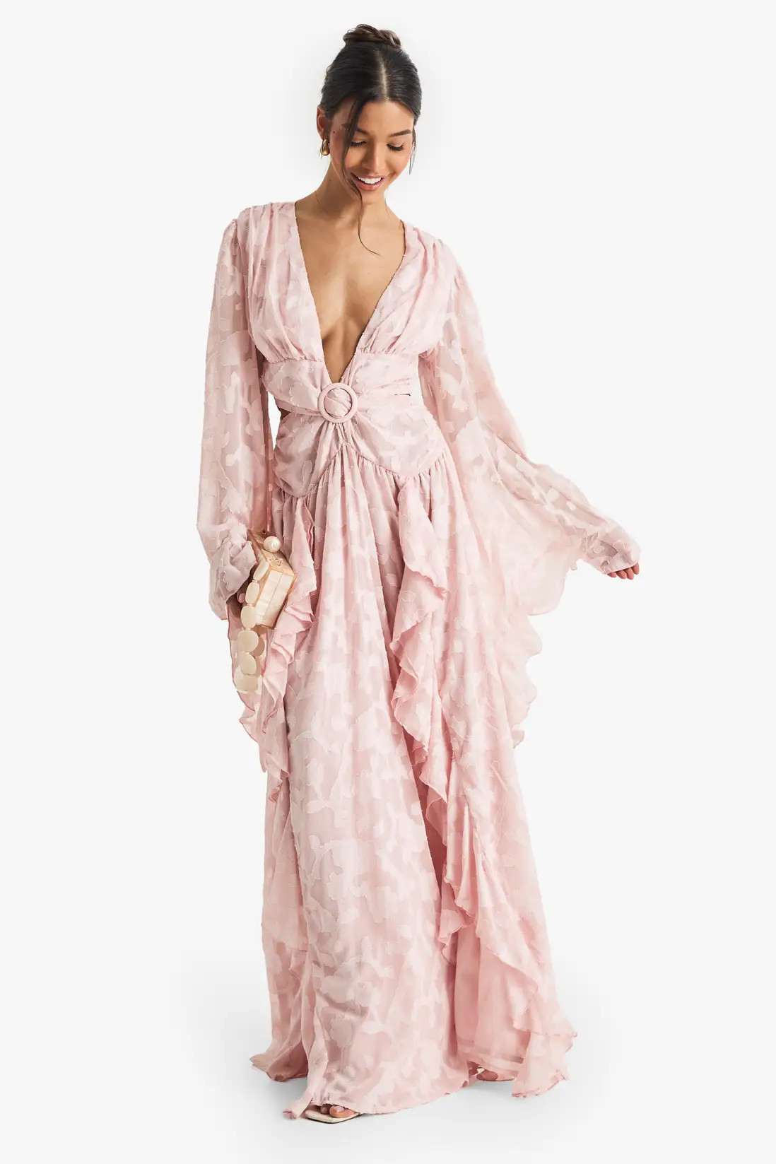 Pink Textured Split Cut Out Maxi Dress | Boohoo | Boohoo.com (UK & IE)